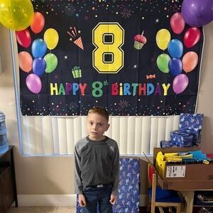 8th Birthday banner, cake topper and candle